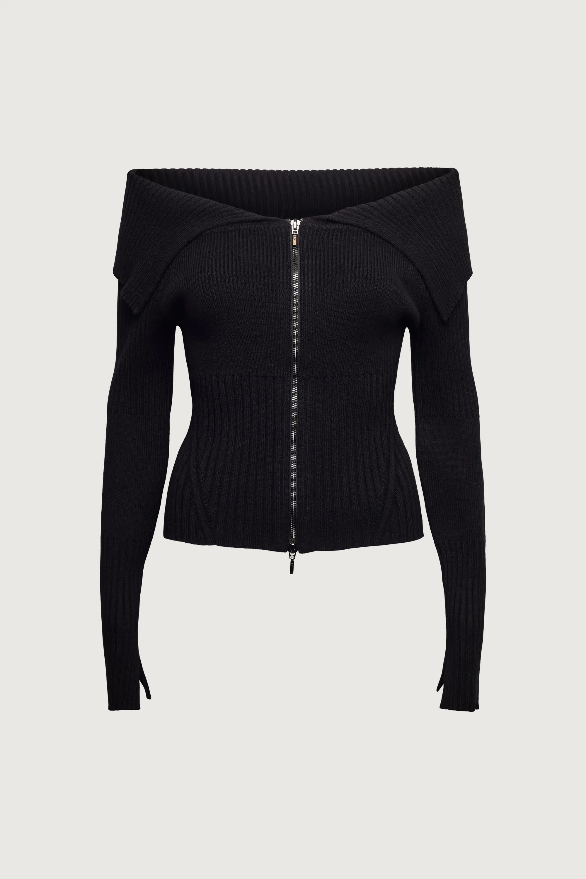 TWO-WAY ZIP FRONT OFF SHOULDER SWEATER sold by OAK AND FORT product image thumbnail 5