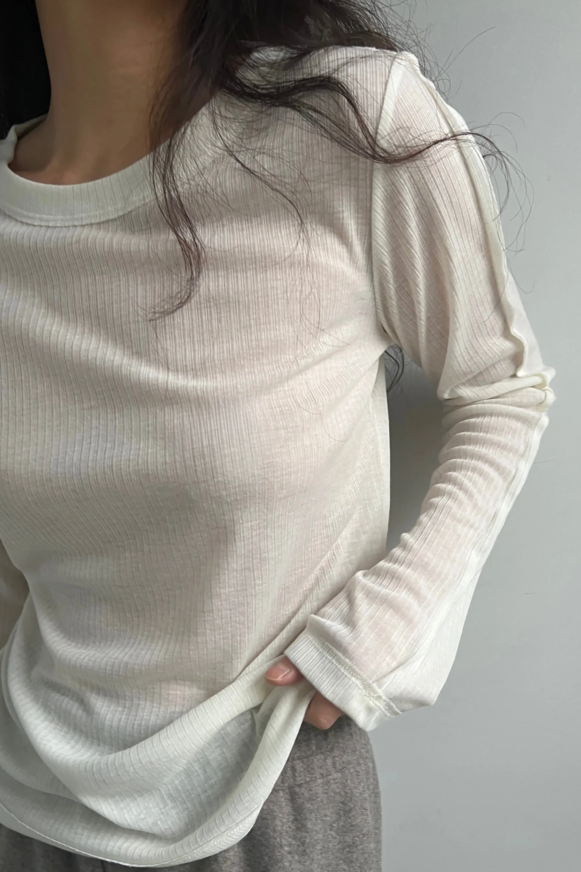 SHEER CREWNECK LONG SLEEVE TOP sold by OAK AND FORT