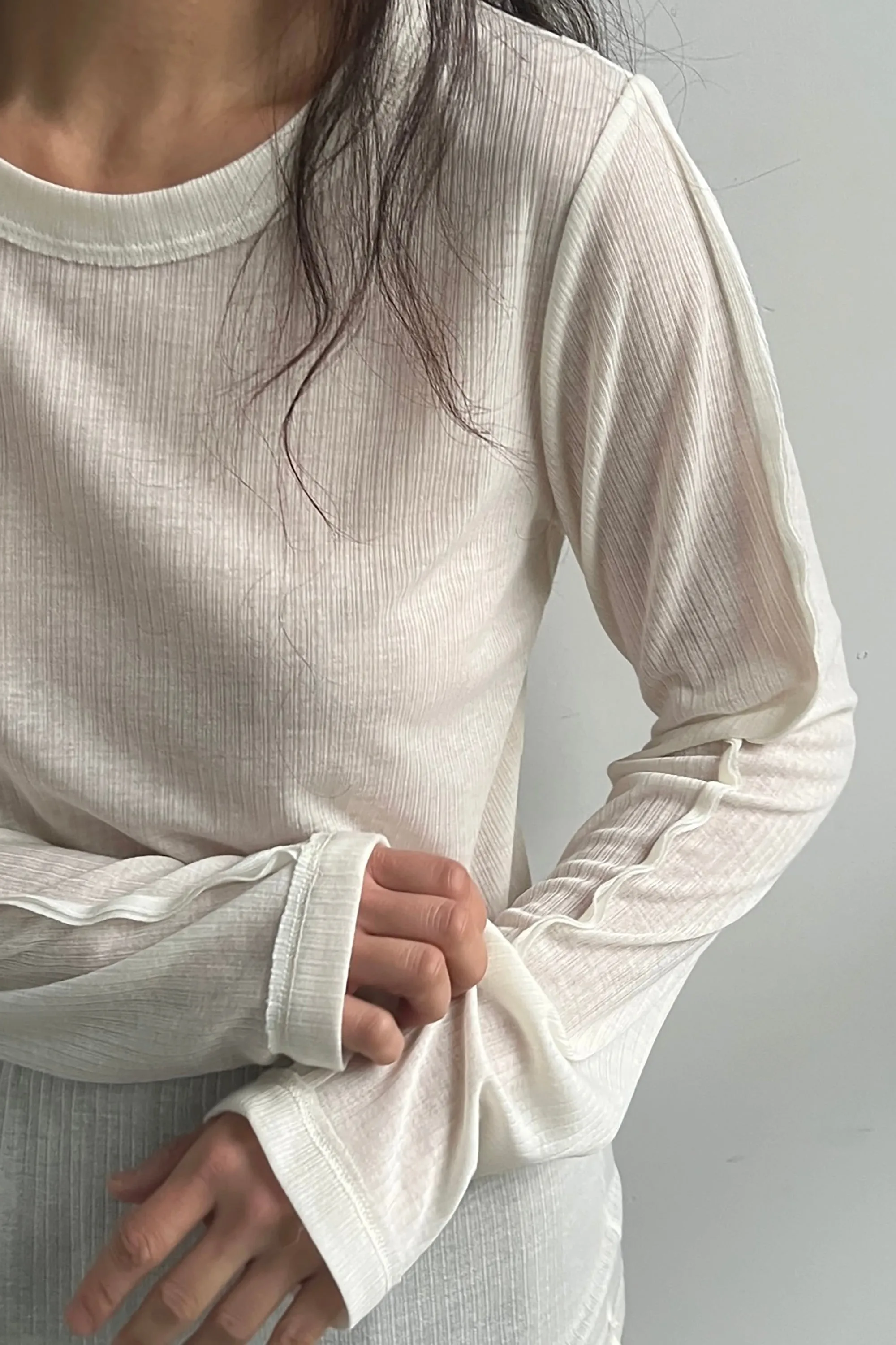 SHEER CREWNECK LONG SLEEVE TOP sold by OAK AND FORT product image thumbnail 2