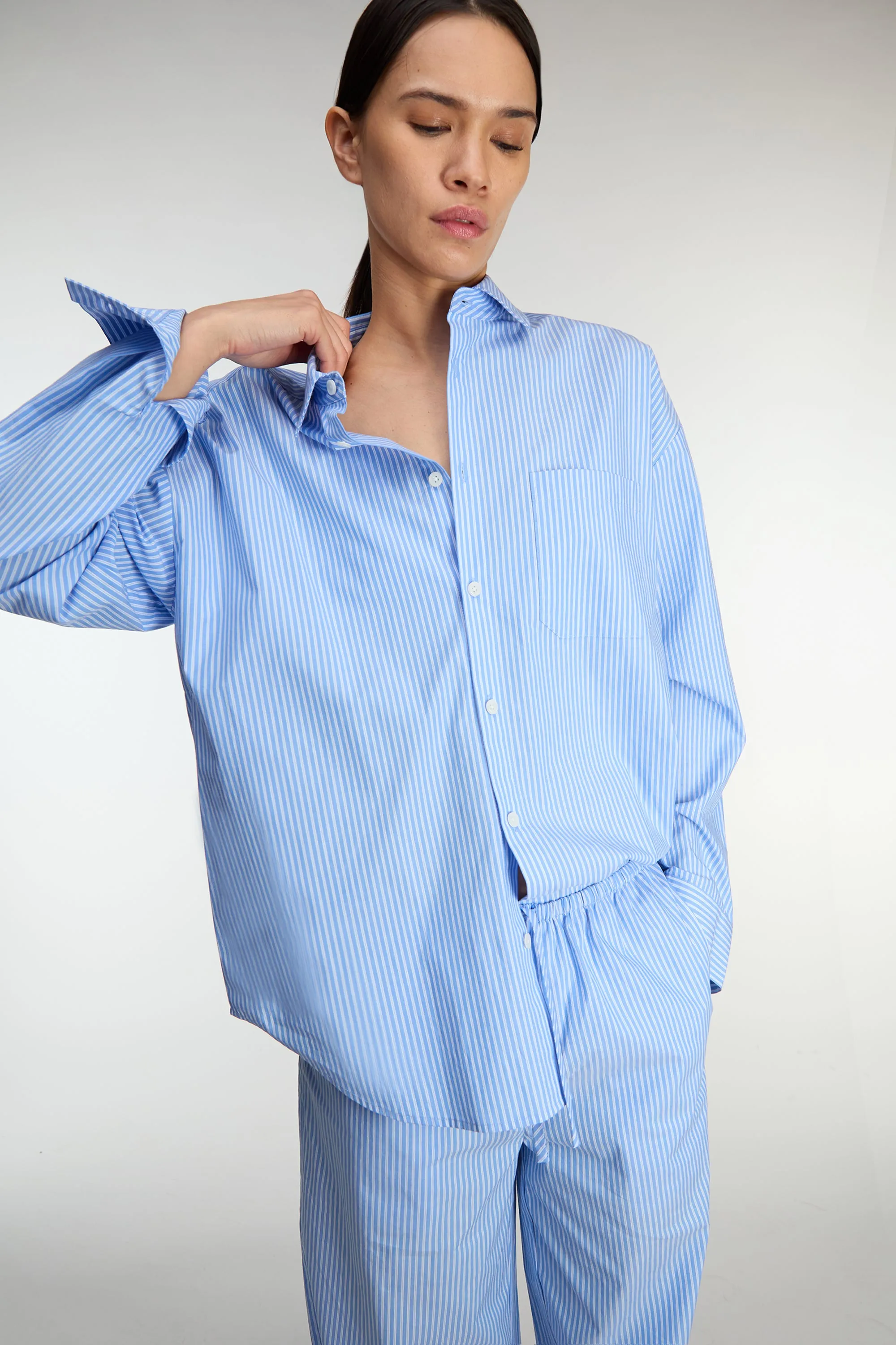 STRIPED COTTON POPLIN BUTTON FRONT SHIRT sold by OAK AND FORT