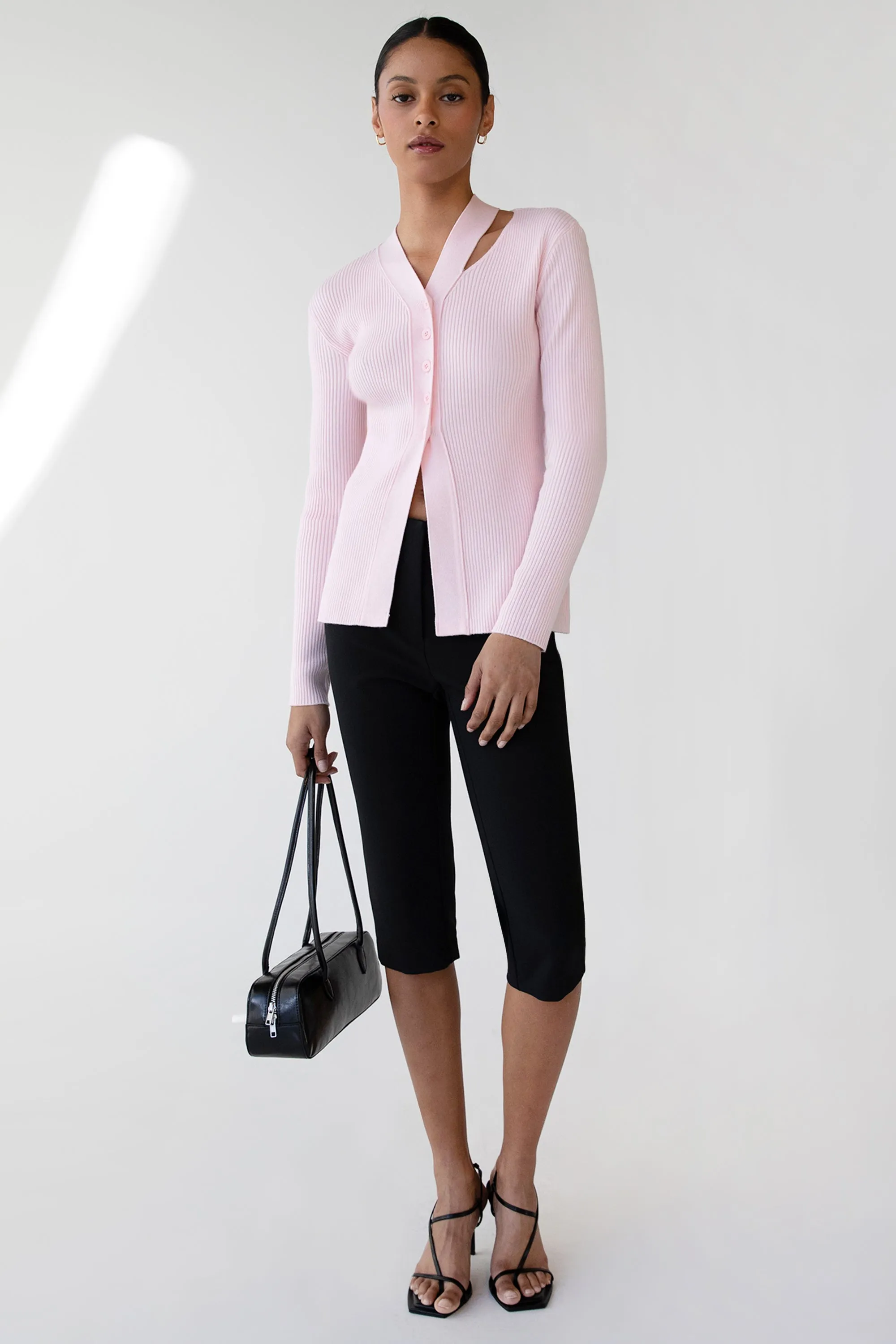 CUT OUT DETAIL BUTTON-FRONT CARDIGAN sold by OAK AND FORT