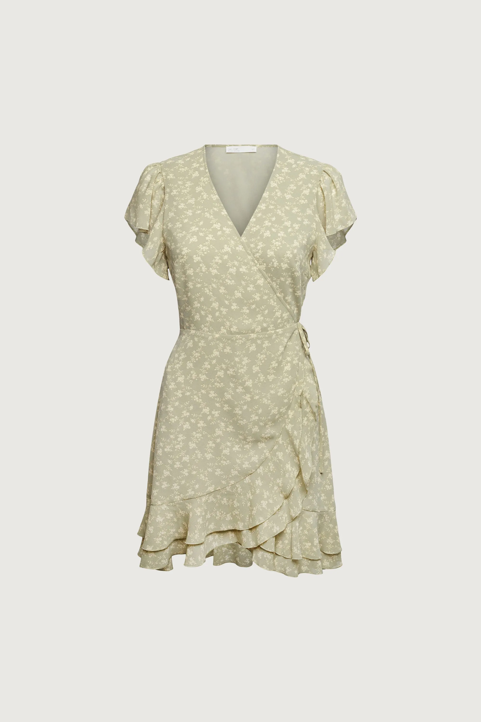 FLORAL WRAP MINI DRESS WITH RUFFLED HEM sold by OAK AND FORT product image thumbnail 5