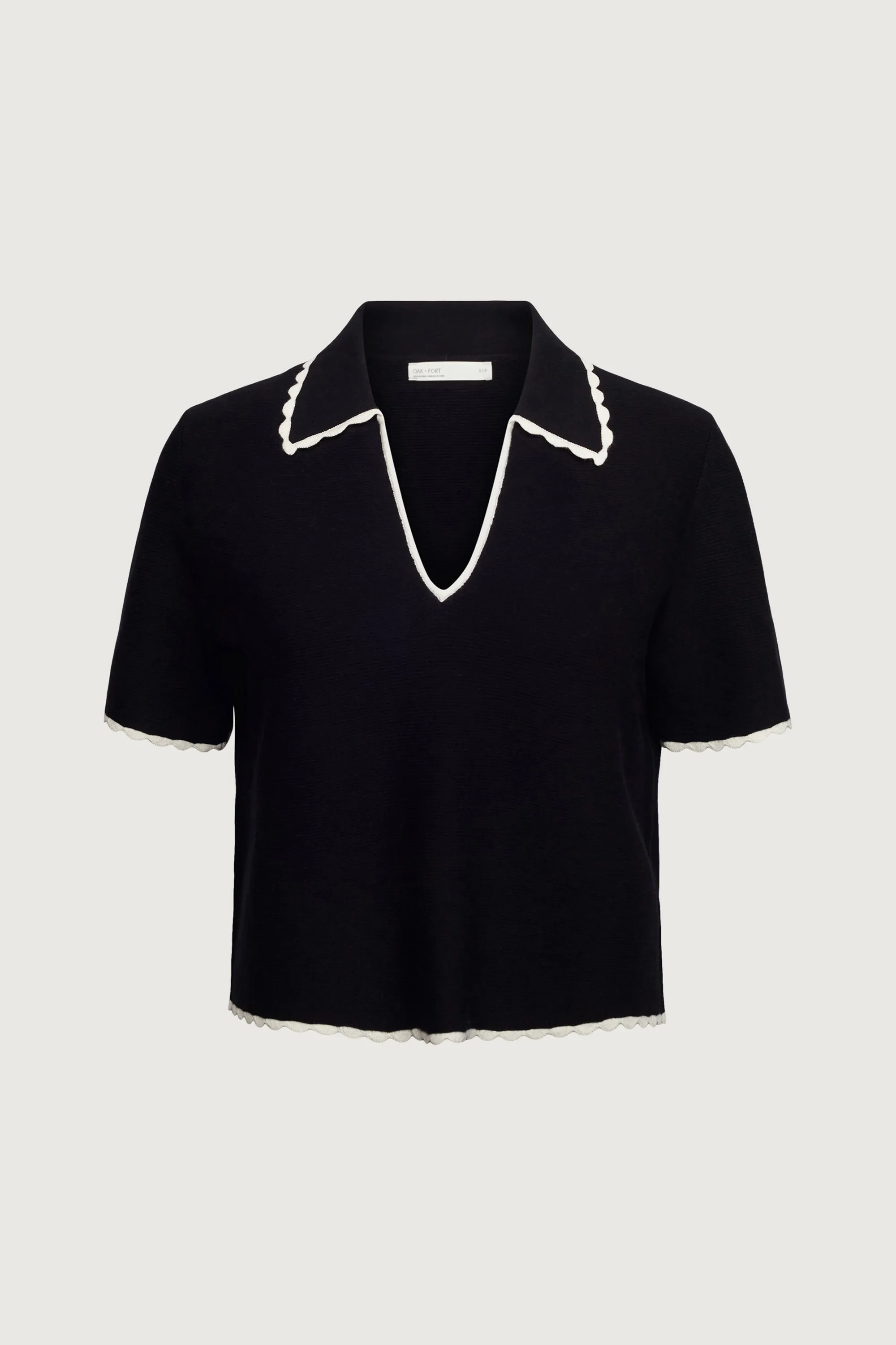 CROPPED COLLARED V-NECK SHORT SLEEVE SWEATER sold by OAK AND FORT product image thumbnail 5