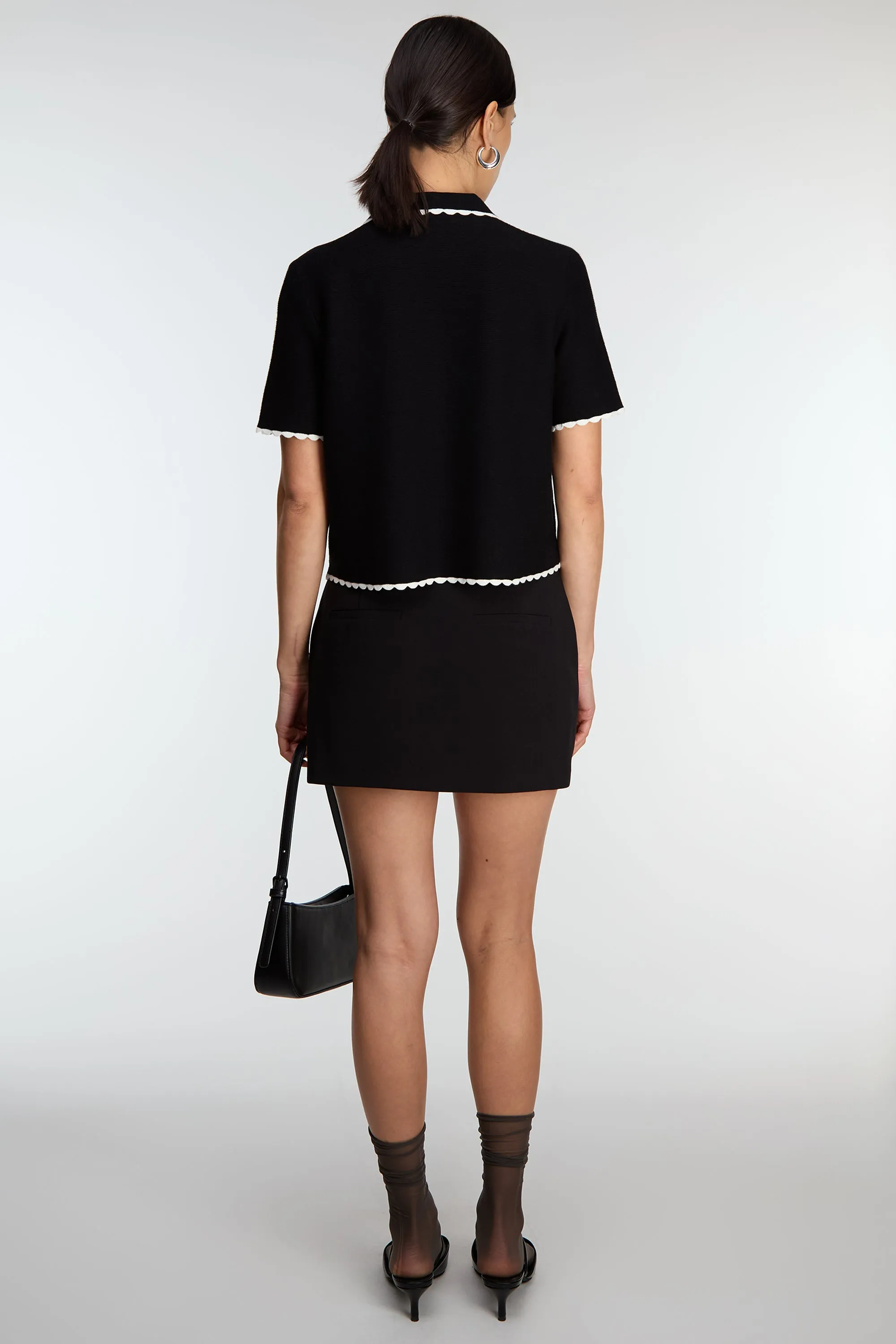 CROPPED COLLARED V-NECK SHORT SLEEVE SWEATER sold by OAK AND FORT product image thumbnail 4