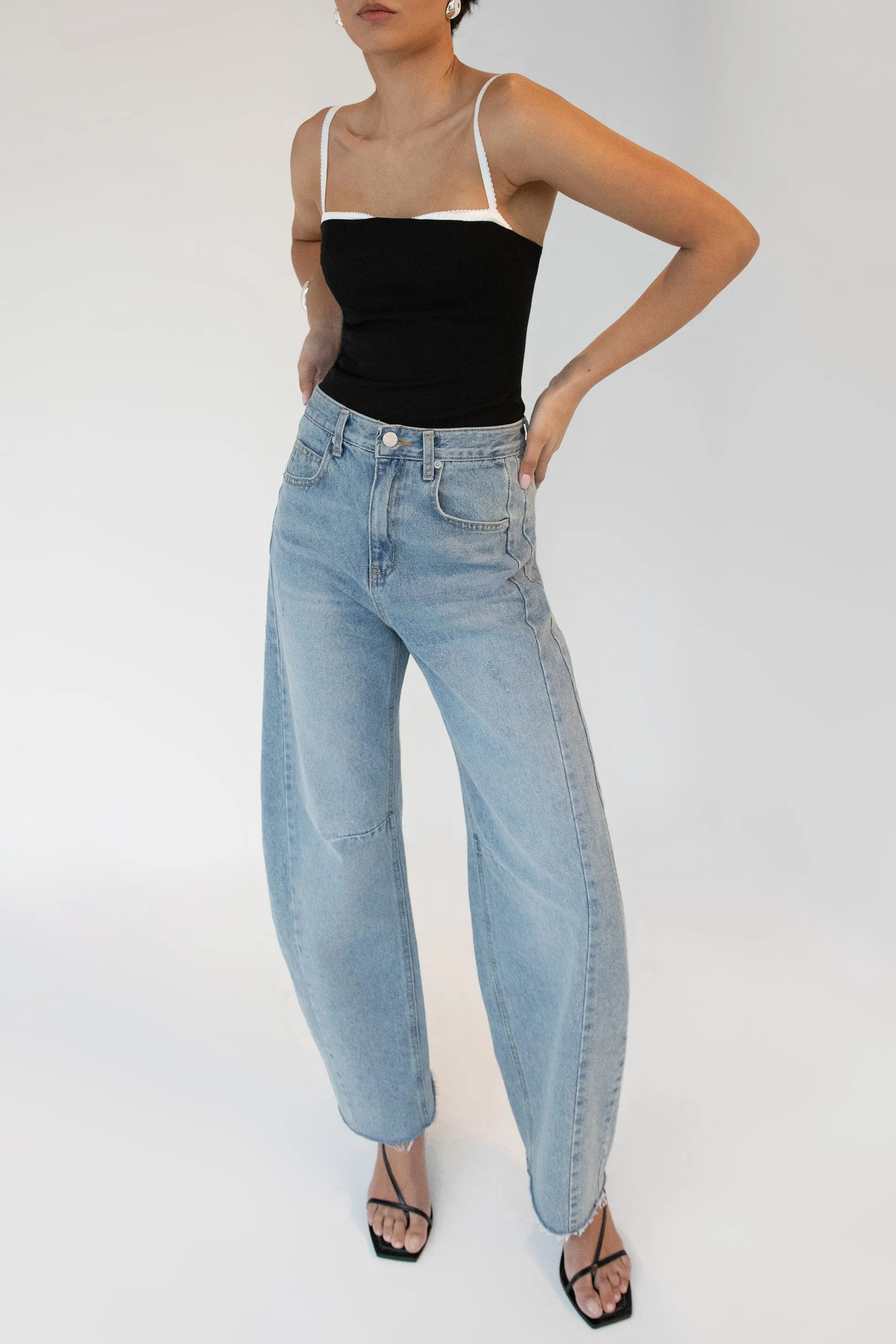 HIGH RISE VINTAGE WASH BARREL JEAN sold by OAK AND FORT