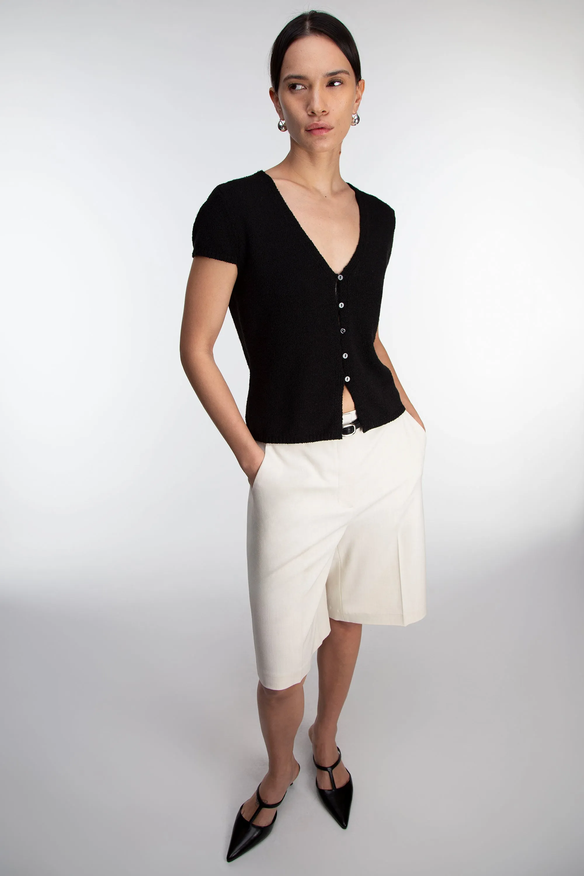 BUTTON FRONT CAP SLEEVE SWEATER sold by OAK AND FORT product image thumbnail 2