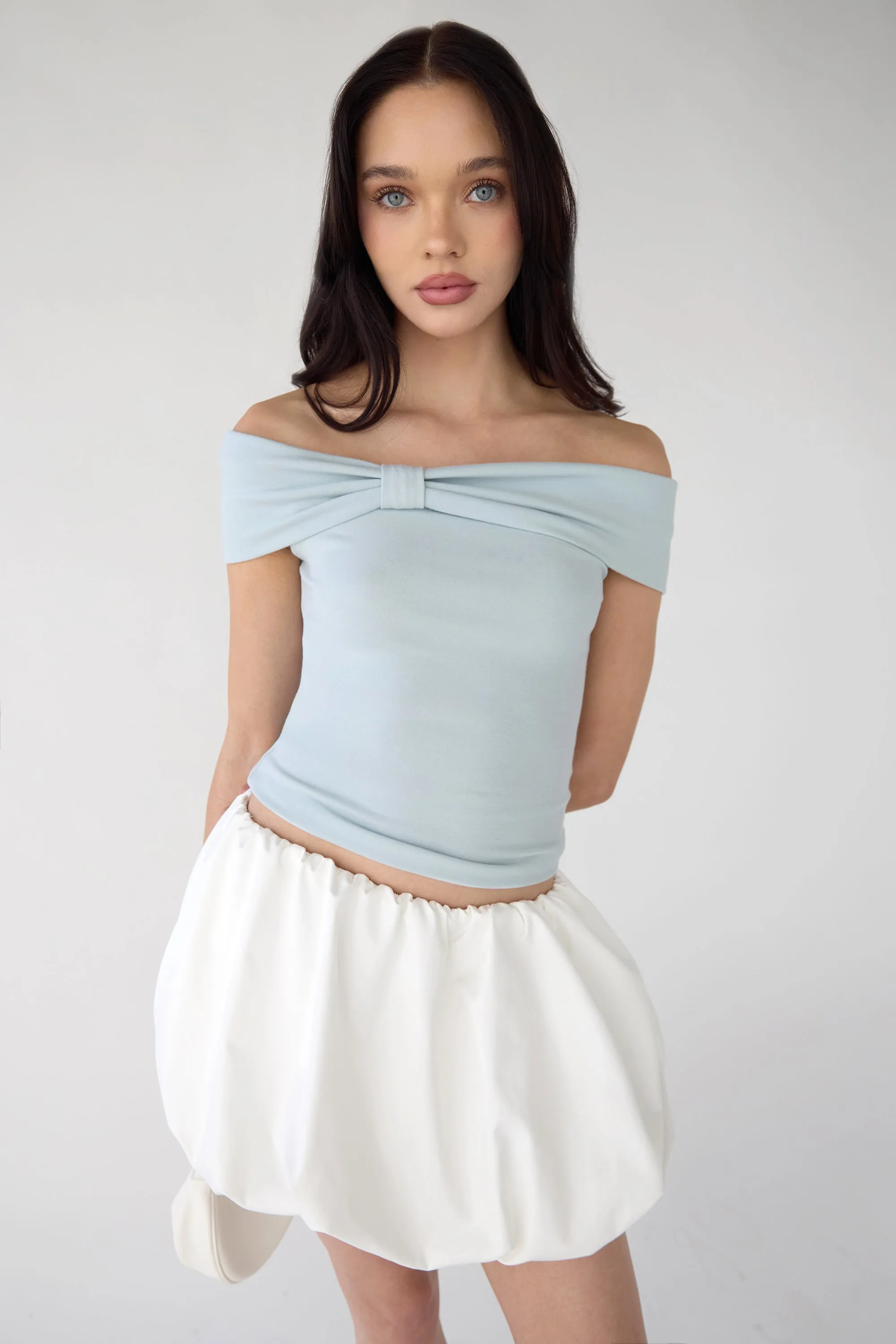 OFF THE SHOULDER BOW TOP sold by OAK AND FORT