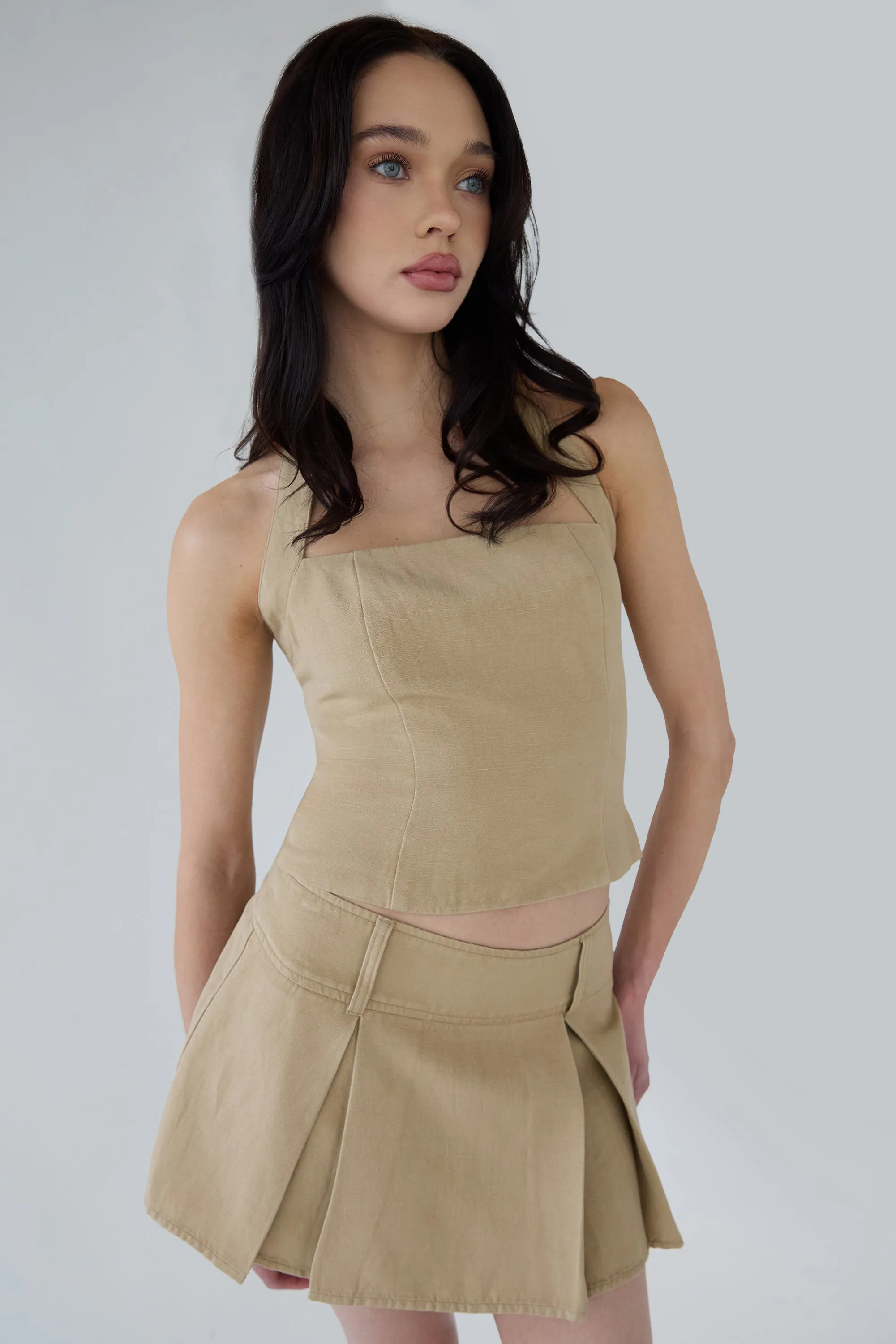 LINEN BLEND PLEATED MINI SKIRT sold by OAK AND FORT product image thumbnail 2