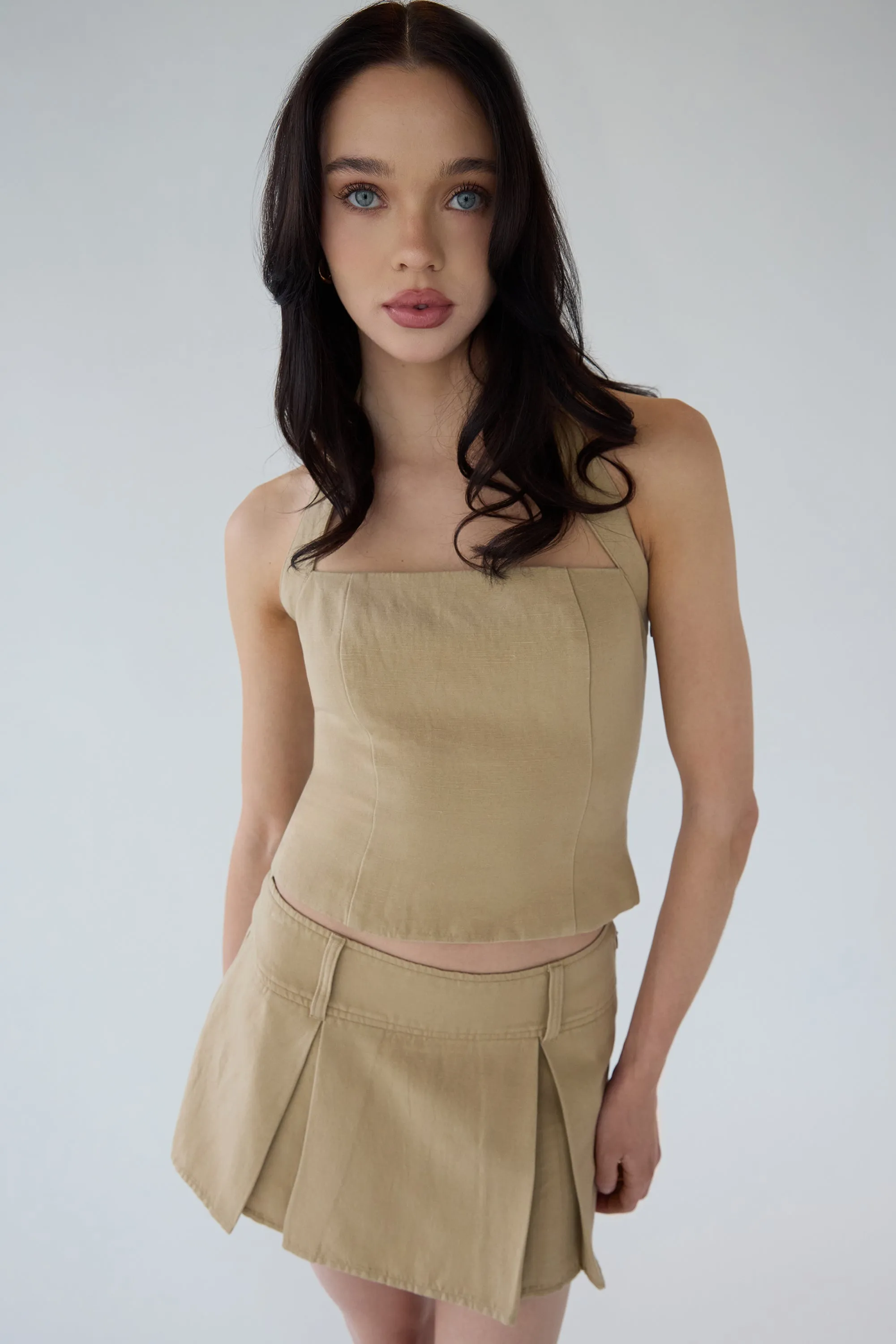 LINEN BLEND PLEATED MINI SKIRT sold by OAK AND FORT product image thumbnail 3