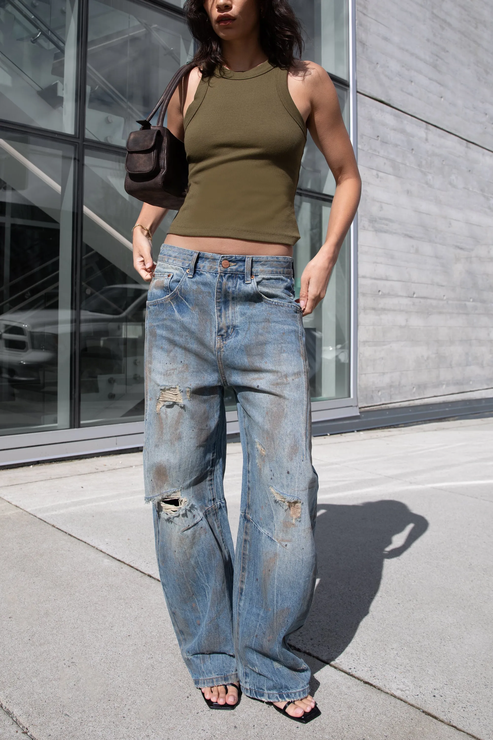 VINTAGE DISTRESSED DENIM JEAN sold by OAK AND FORT
