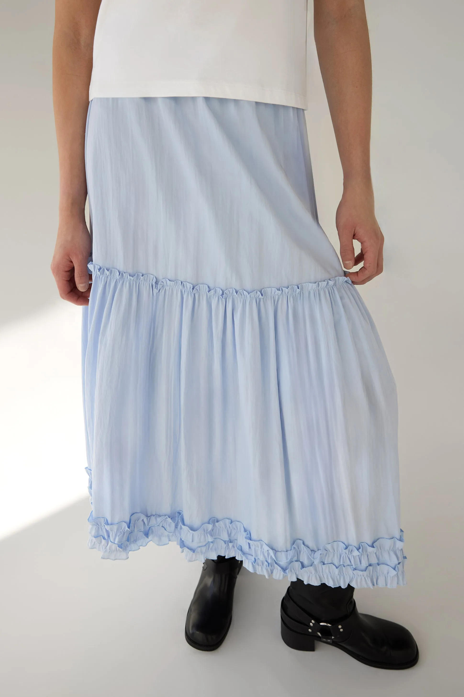 TIERED RUFFLE MAXI SKIRT sold by OAK AND FORT