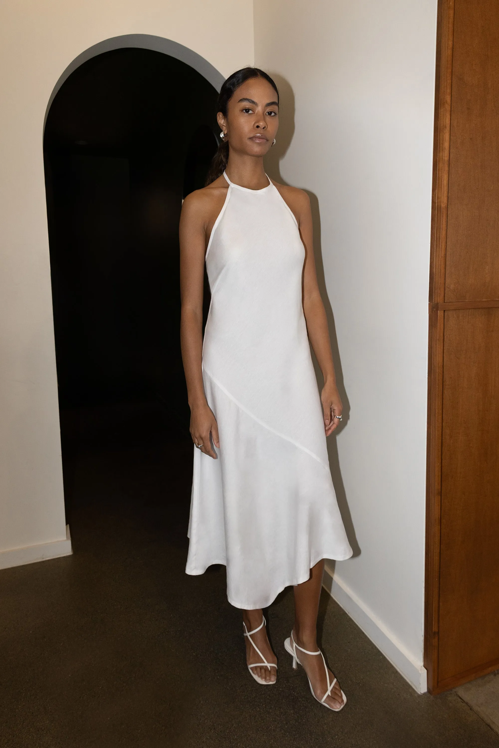 LINEN BLEND HALTER NECK MIDI DRESS sold by OAK AND FORT product image thumbnail 2