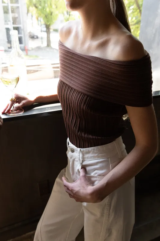 SLOUCHY SHORT SLEEVE OFF THE SHOULDER KNIT SWEATER sold by OAK AND FORT