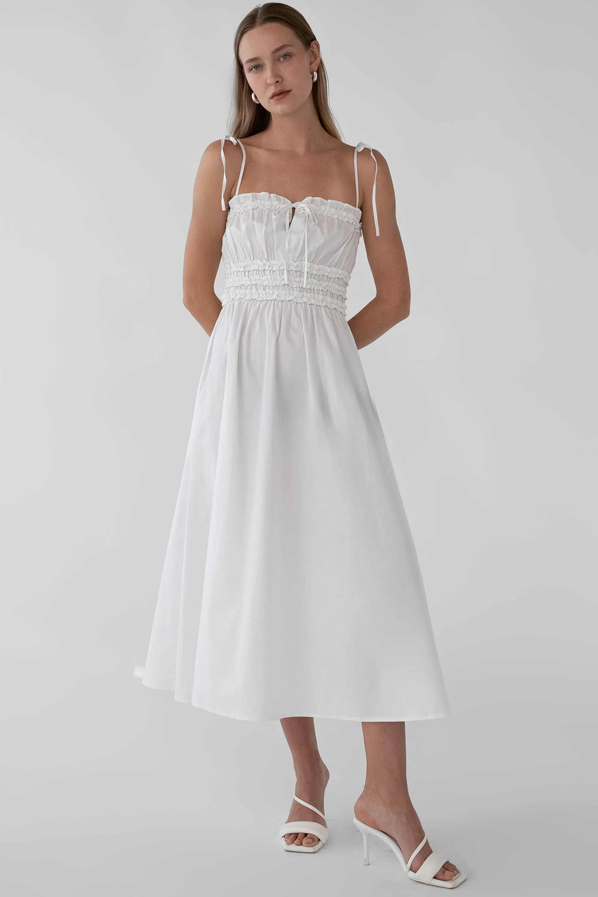 SHIRRED BODICE MIDI DRESS sold by OAK AND FORT product image thumbnail 5