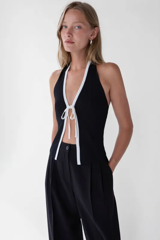 KNIT HALTER TOP WITH CONTRAST BOW sold by OAK AND FORT