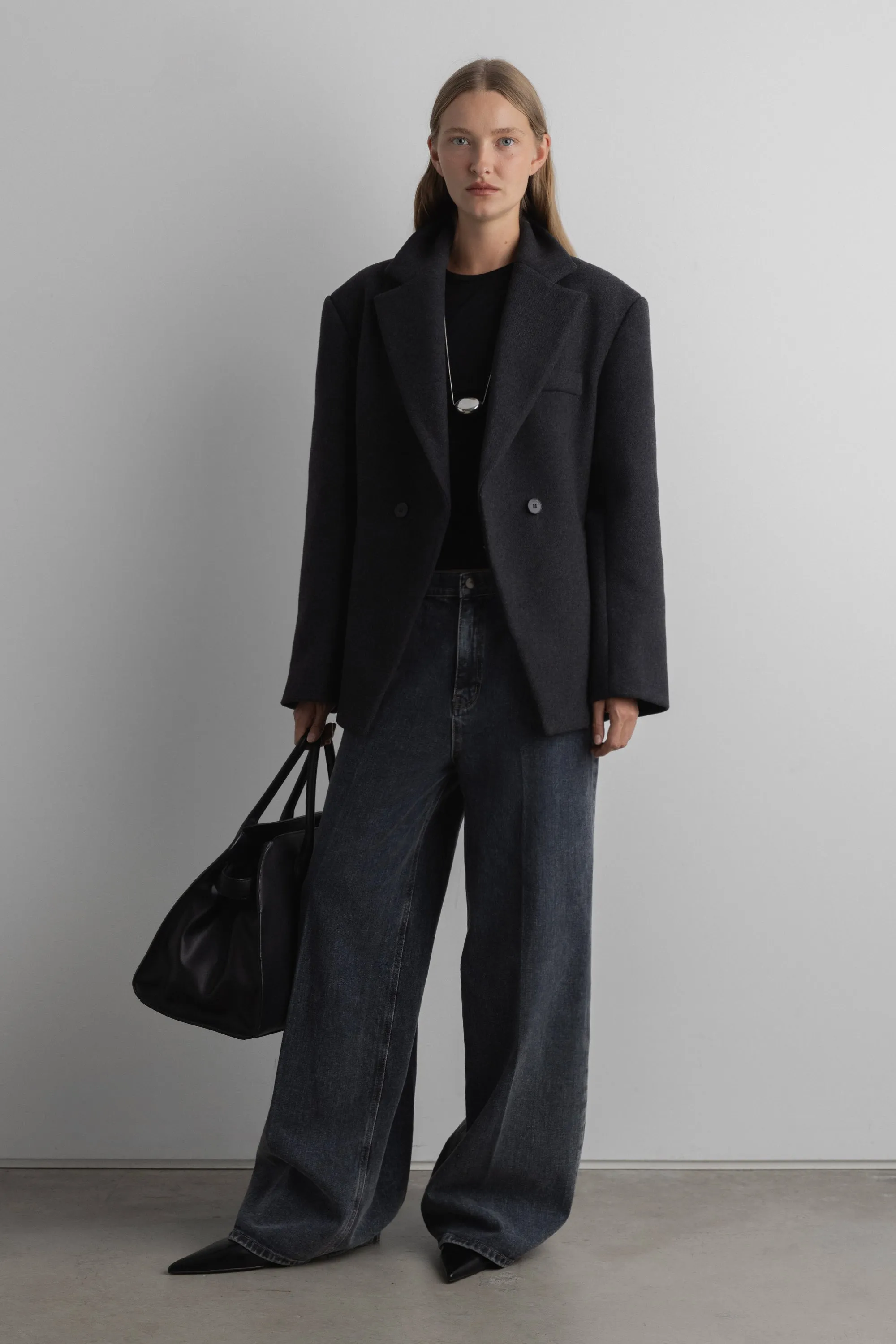 DOUBLE-BREASTED WOOL BLEND WAIST BLAZER COAT sold by OAK AND FORT