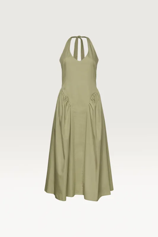 COTTON POPLIN HALTER MIDI DRESS sold by OAK AND FORT