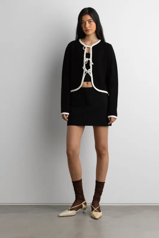 CONTRAST TRIM OPEN FRONT SWEATER sold by OAK AND FORT