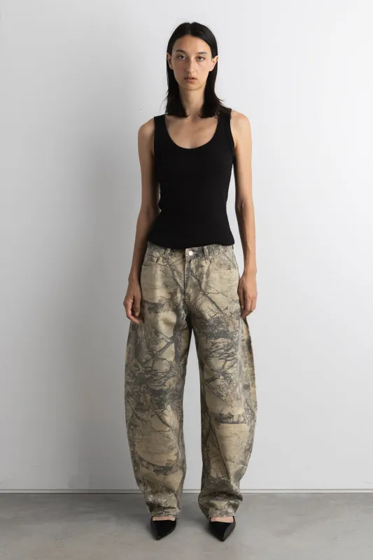 CAMO PRINT BARREL LEG PANT sold by OAK AND FORT