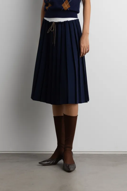 EXPOSED WAIST PLEATED MIDI SKIRT sold by OAK AND FORT