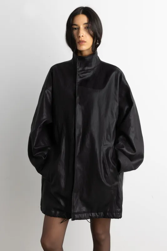 OVERSIZED FUNNEL NECK VEGAN LEATHER JACKET sold by OAK AND FORT