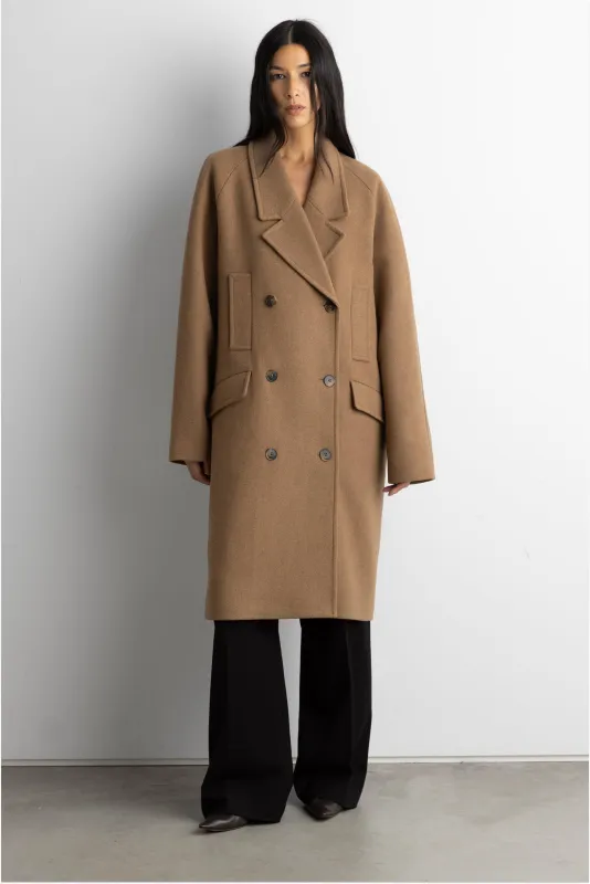 OVERSIZED WOOL-BLEND DOUBLE-BREASTED COAT sold by OAK AND FORT