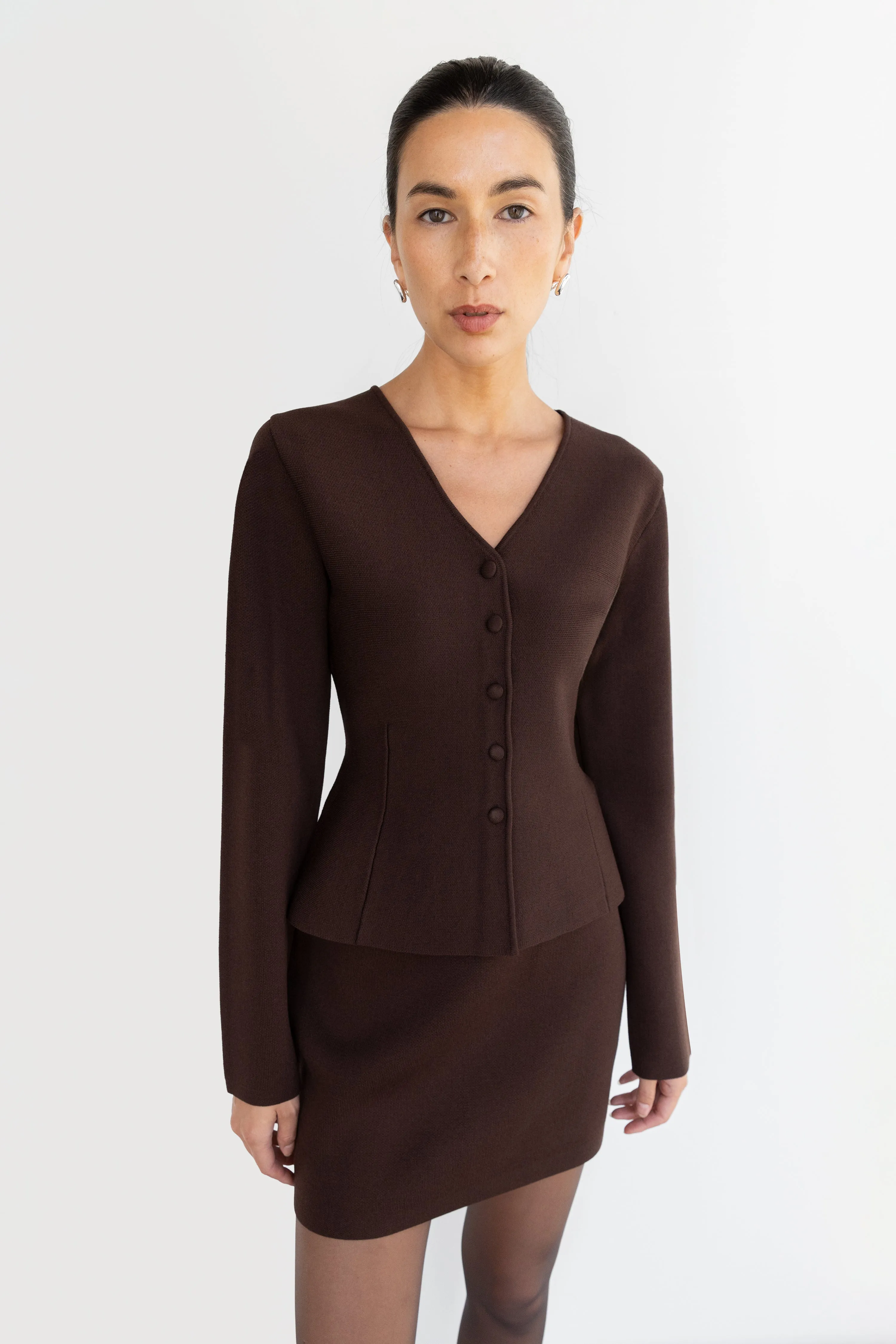 BUTTON FRONT PEPLUM SWEATER sold by OAK AND FORT product image thumbnail 2