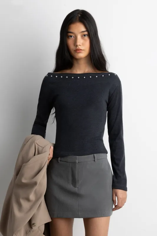 STUD DETAIL OFF THE SHOULDER TOP made by OAK AND FORT