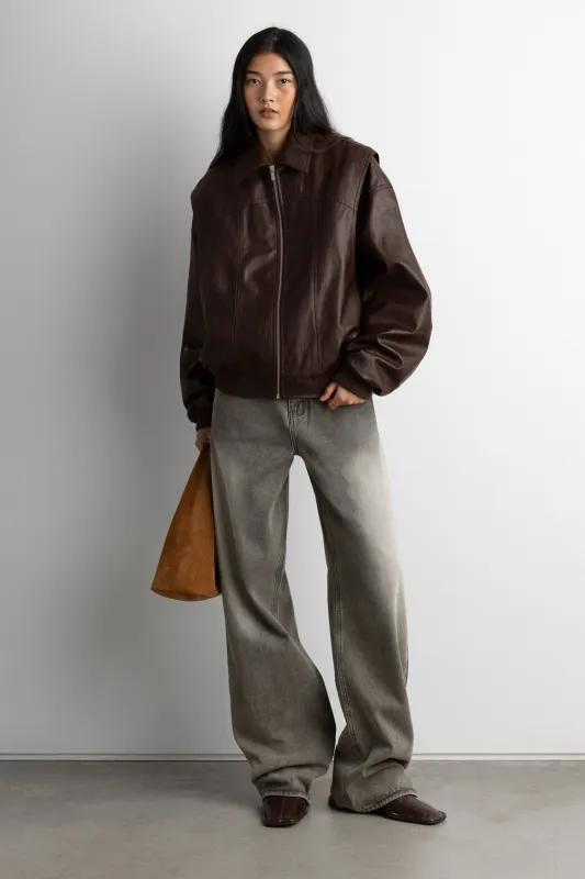 LAYERED DETAIL CONTRAST STITCH VEGAN LEATHER BOMBER sold by OAK AND FORT