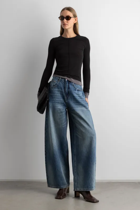 MEDIUM WASH WIDE LEG DENIM JEAN sold by OAK AND FORT