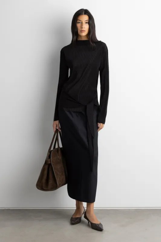 PLISSE LONG SLEEVE TOP WITH WAIST TIE sold by OAK AND FORT