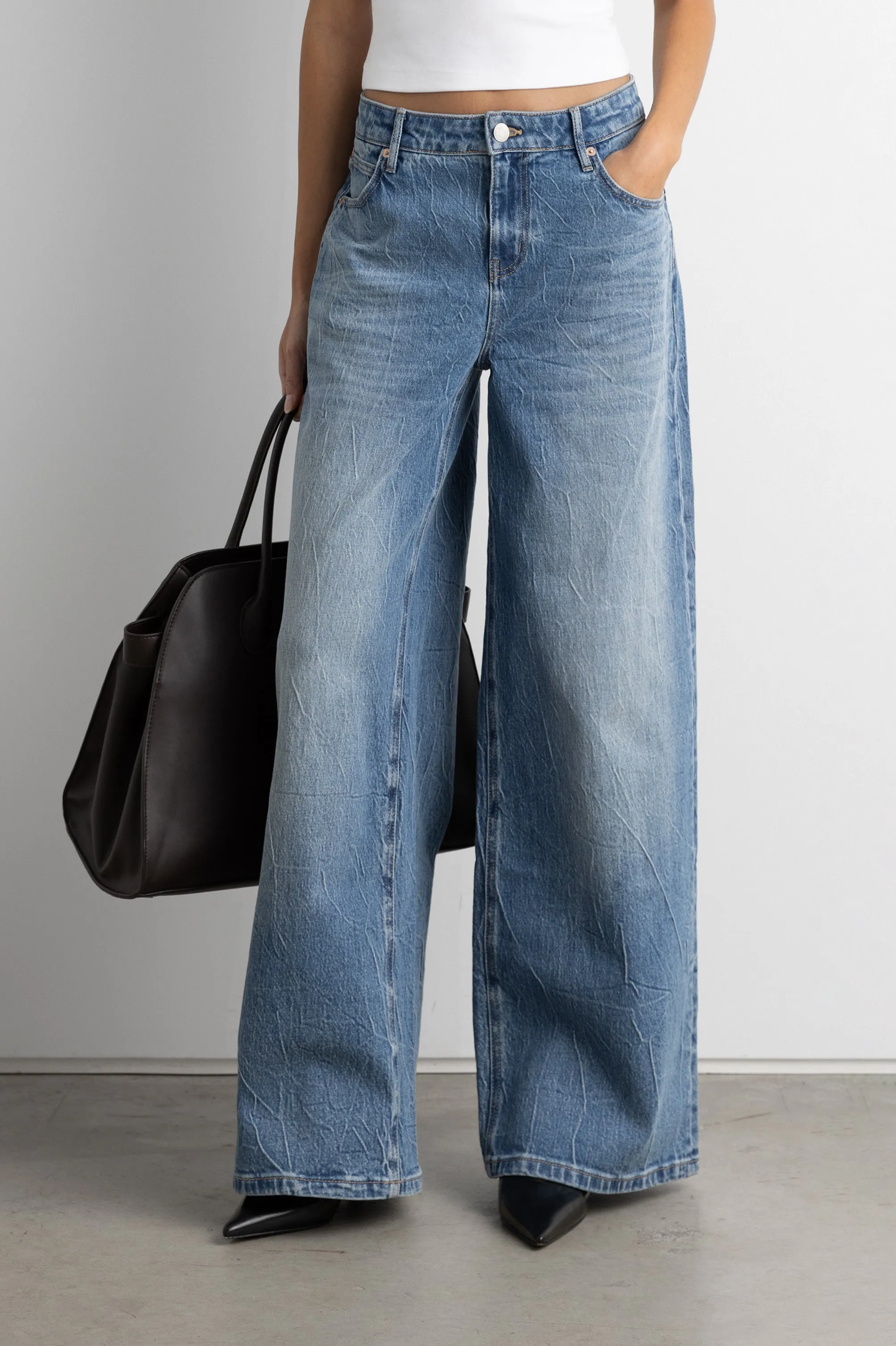 CREASED EFFECT WIDE LEG JEAN sold by OAK AND FORT
