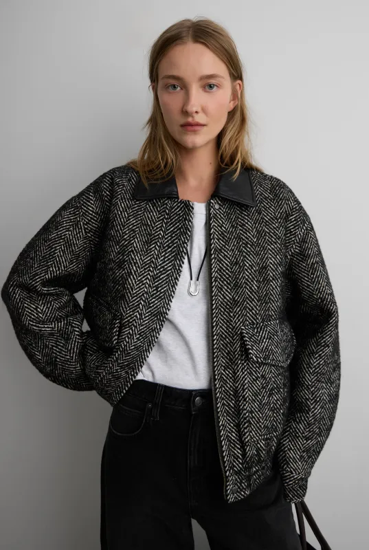 WOOL BLEND HERRINGBONE BOMBER JACKET sold by OAK AND FORT