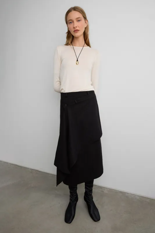 ASYMMETRICAL MIDI WRAP SKIRT sold by OAK AND FORT