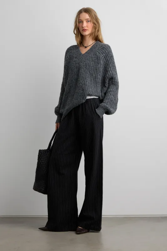 RELAXED FIT PINSTRIPE ELASTIC WAIST TROUSER sold by OAK AND FORT