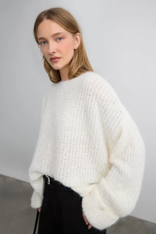 RELAXED FIT FUZZY SHIMMER SWEATER sold by OAK AND FORT
