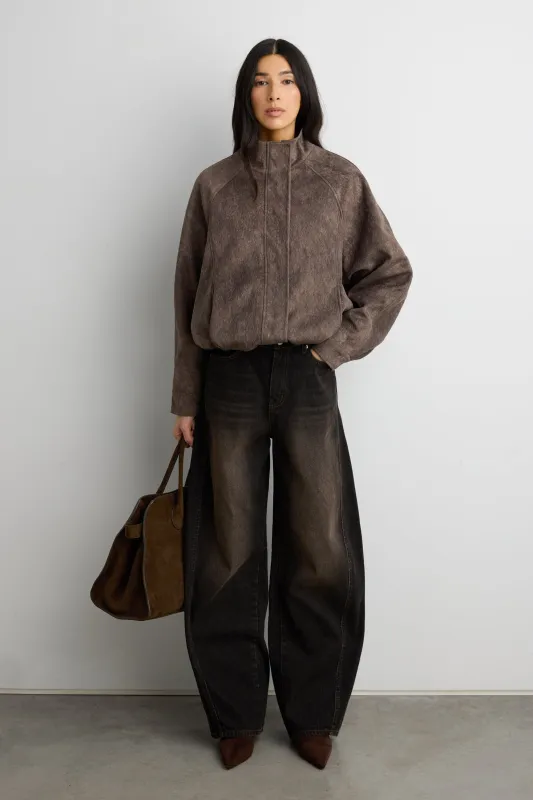 CROPPED TEXTURED FUNNEL NECK JACKET sold by OAK AND FORT