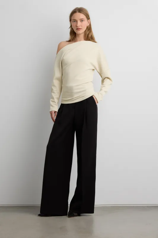 RIBBED KNIT OFF-SHOULDER DRAPED TOP sold by OAK AND FORT