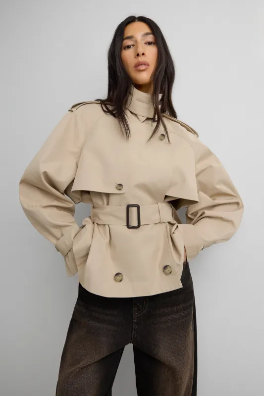 COTTON BLEND SHORT BELTED TRENCH COAT sold by OAK AND FORT