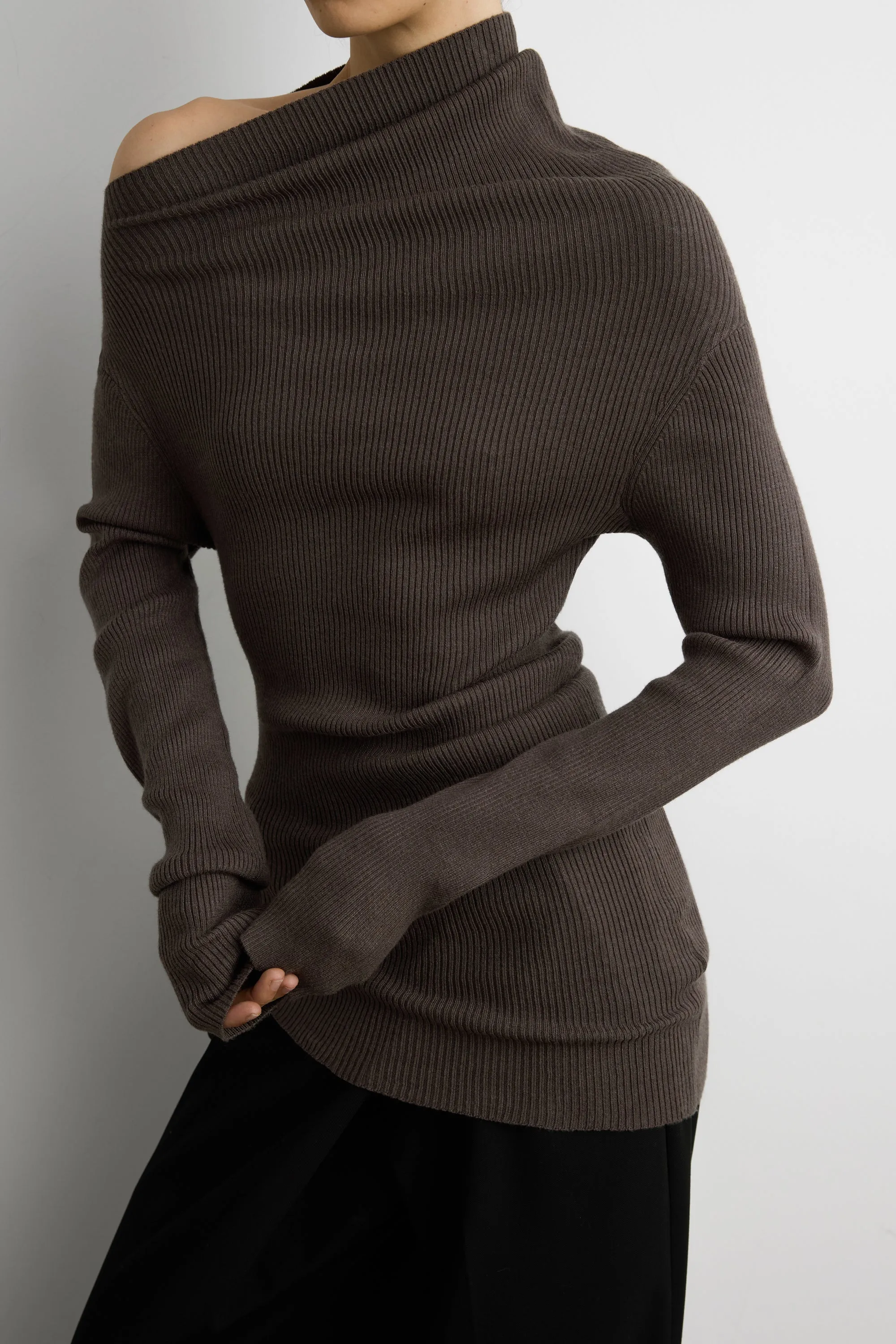 ASYMMETRICAL OFF-SHOULDER RIBBED KNIT TOP sold by OAK AND FORT product image thumbnail 2