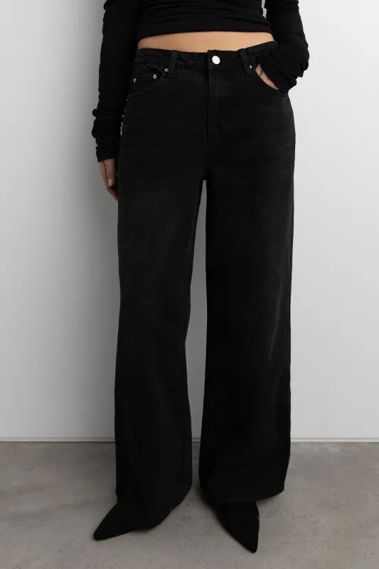 BLACK WASH WIDE LEG JEAN sold by OAK AND FORT