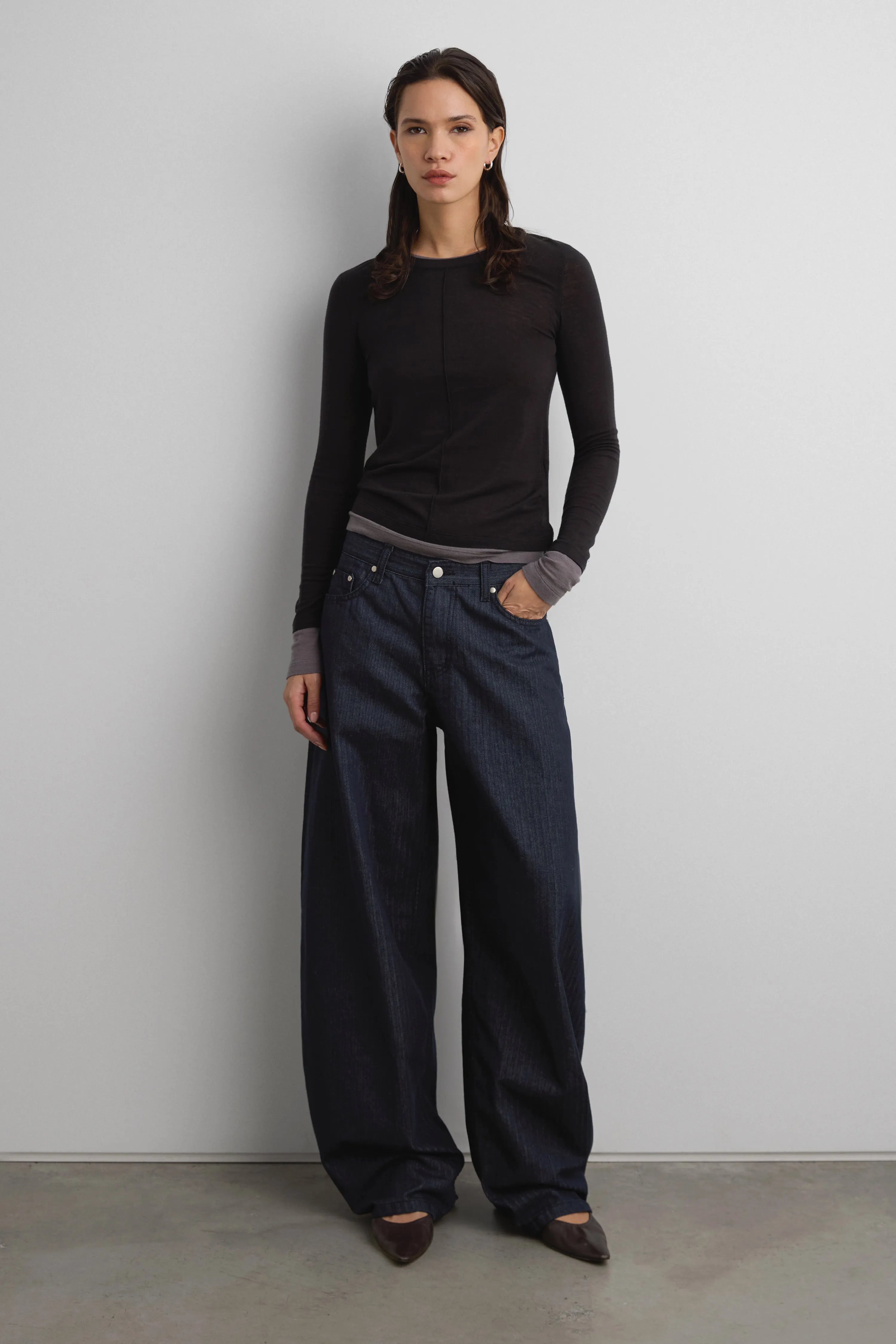 HERRINGBONE STUDDED BARREL JEAN sold by OAK AND FORT