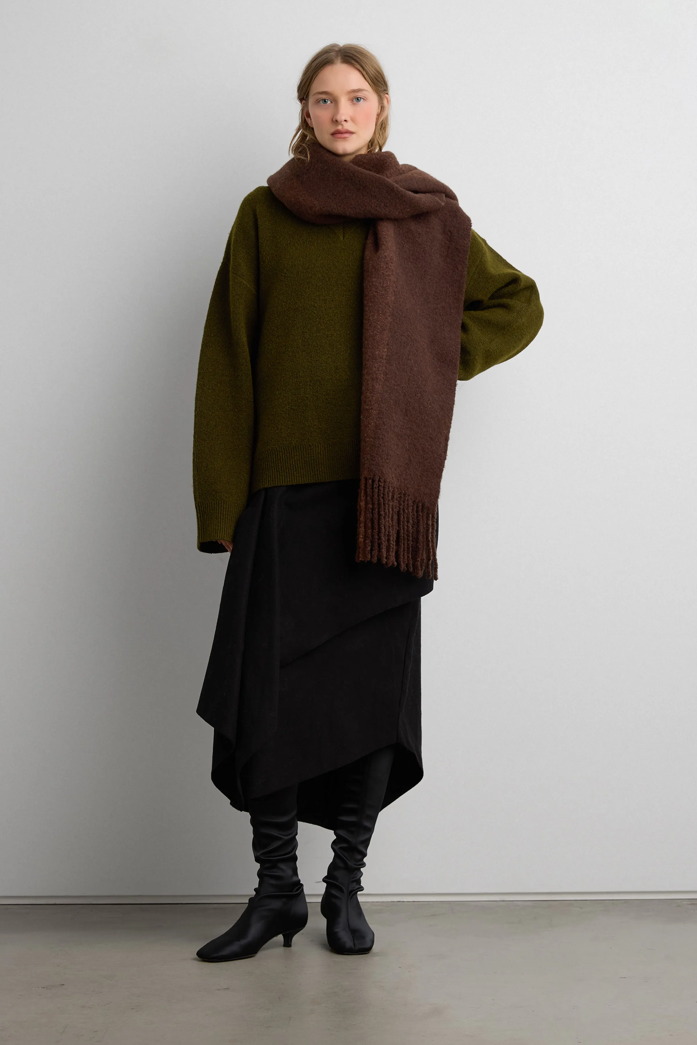 STRIPED BOUCLE SCARF WITH TASSELS sold by OAK AND FORT product image thumbnail 2