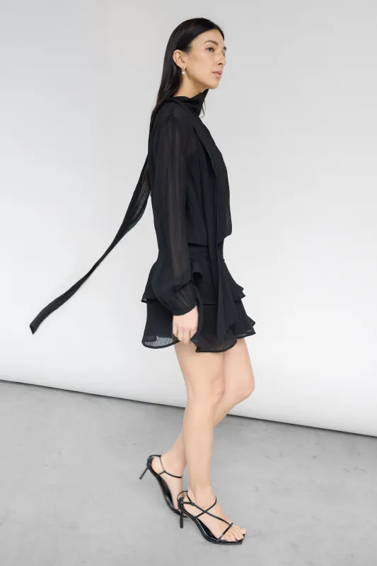MOCKNECK LONG SLEEVE SHEER RUFFLED MINI DRESS sold by OAK AND FORT