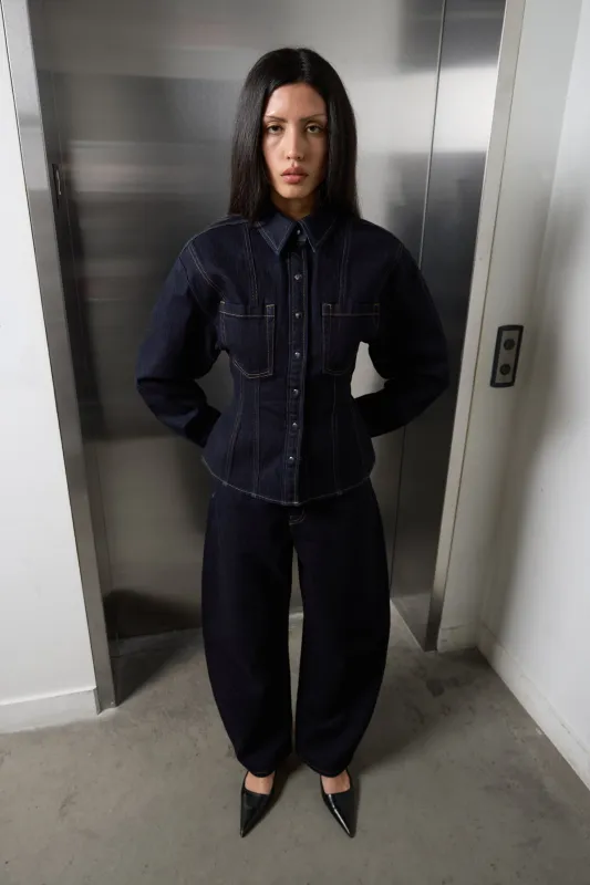 CINCHED WAIST DENIM SHIRT sold by OAK AND FORT