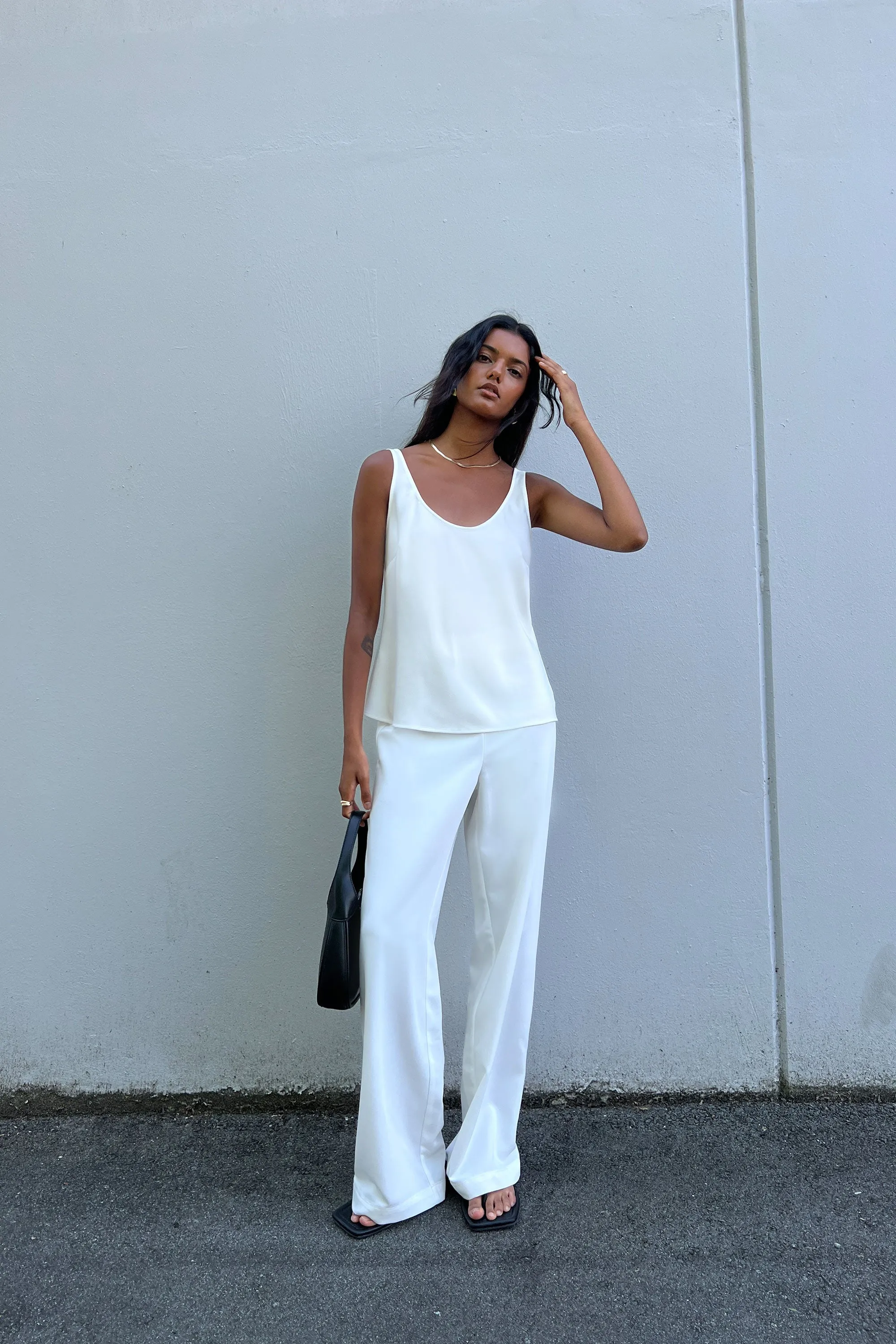 SATIN CREPE WIDE LEG PANT sold by OAK AND FORT