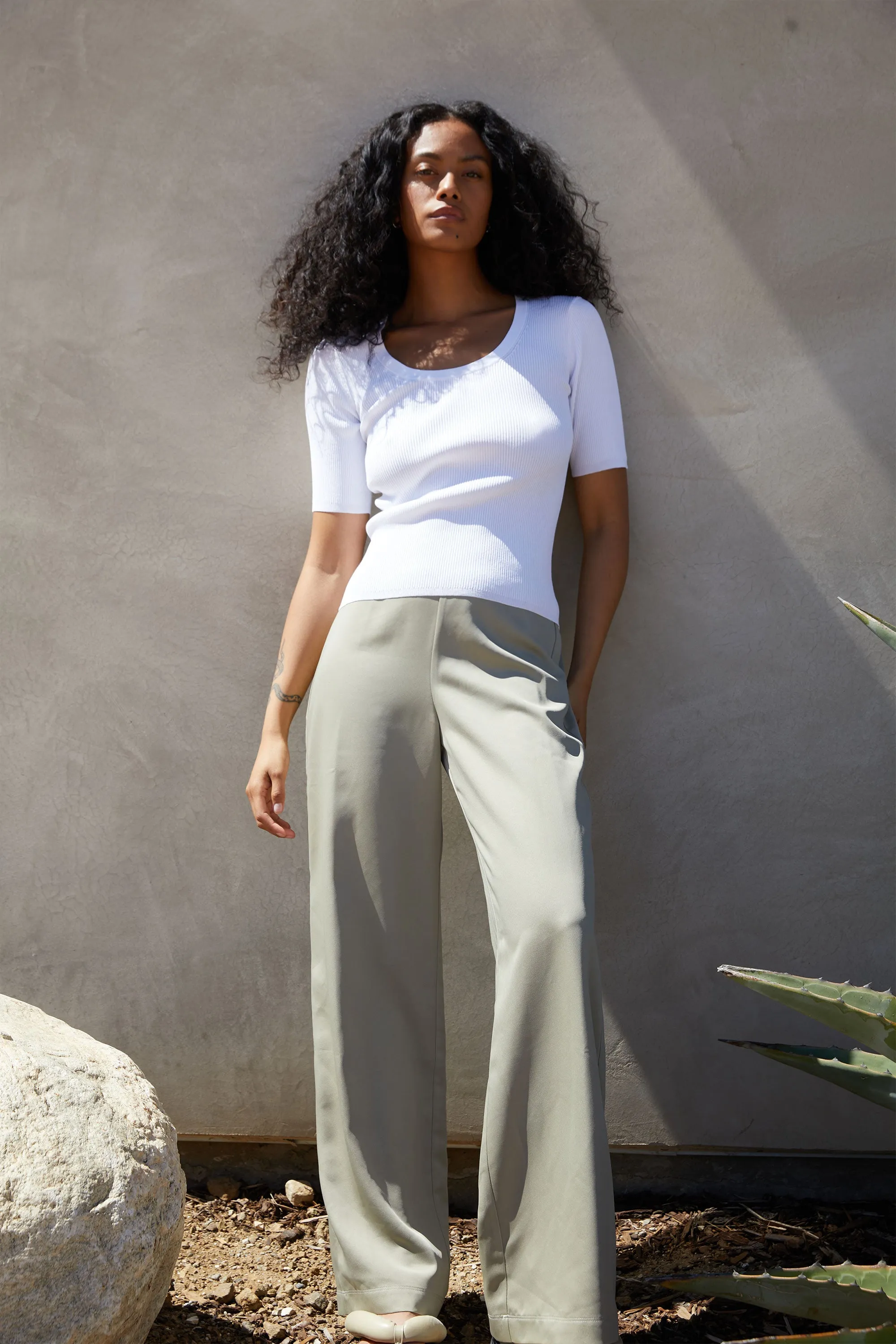 SATIN CREPE WIDE LEG PANT sold by OAK AND FORT product image thumbnail 5