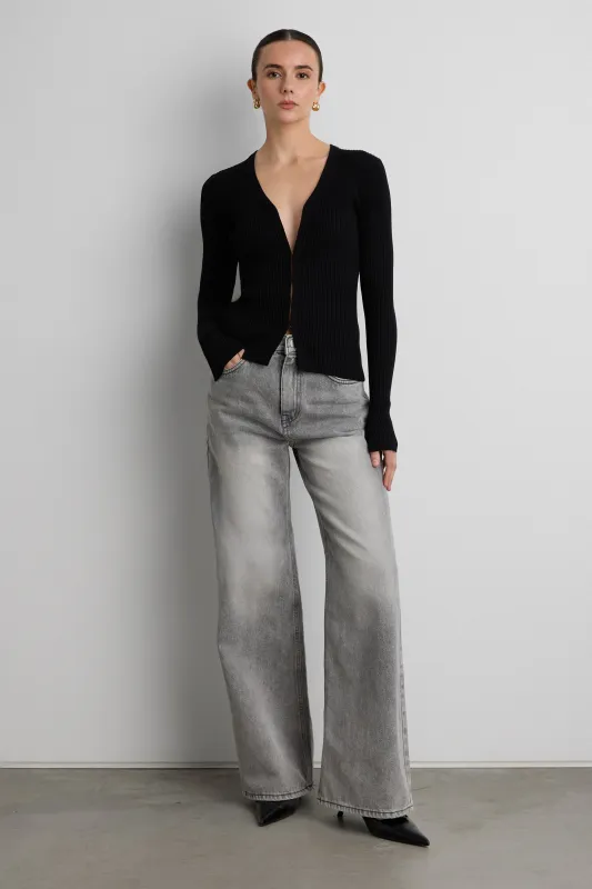 RIBBED HOOK AND EYE FRONT CARDIGAN sold by OAK AND FORT