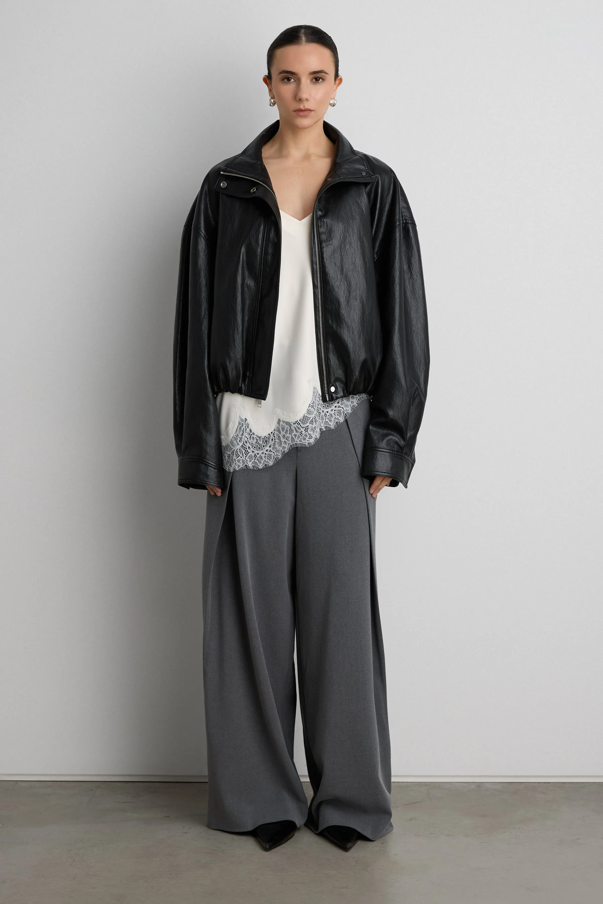 VEGAN LEATHER FUNNEL NECK JACKET sold by OAK AND FORT