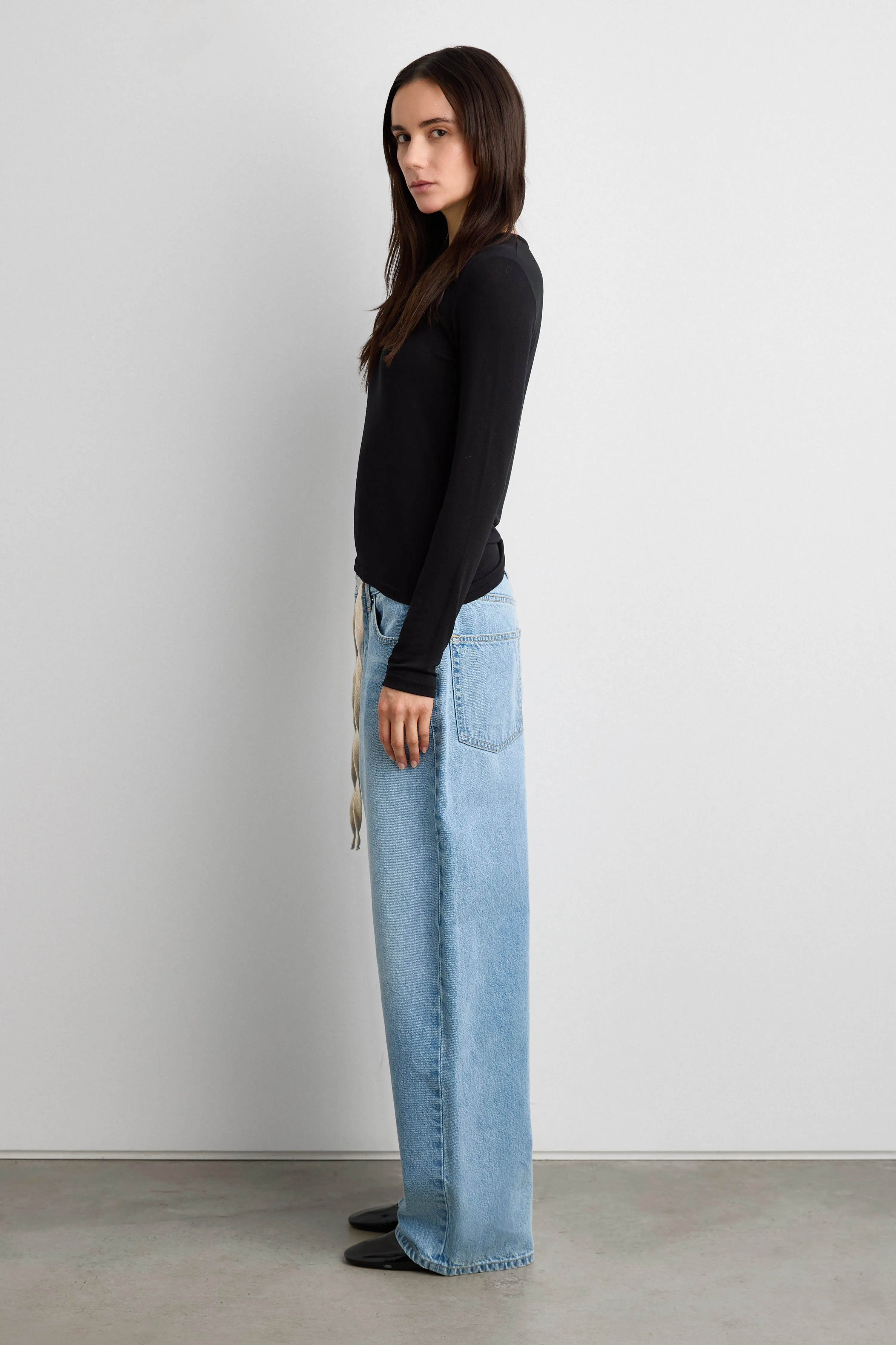 MID-RISE WIDE LEG JEAN WITH DRAWSTRING WAIST sold by OAK AND FORT product image thumbnail 2